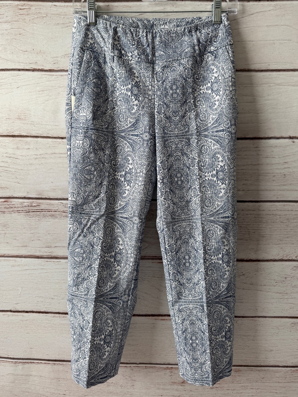 Swing Control Blue White Paisley Golf Pants Size 0 Pull-On Ankle Stretch